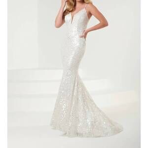 NEW PANOPLY women's sequin lace up back mermaid dress in ivory